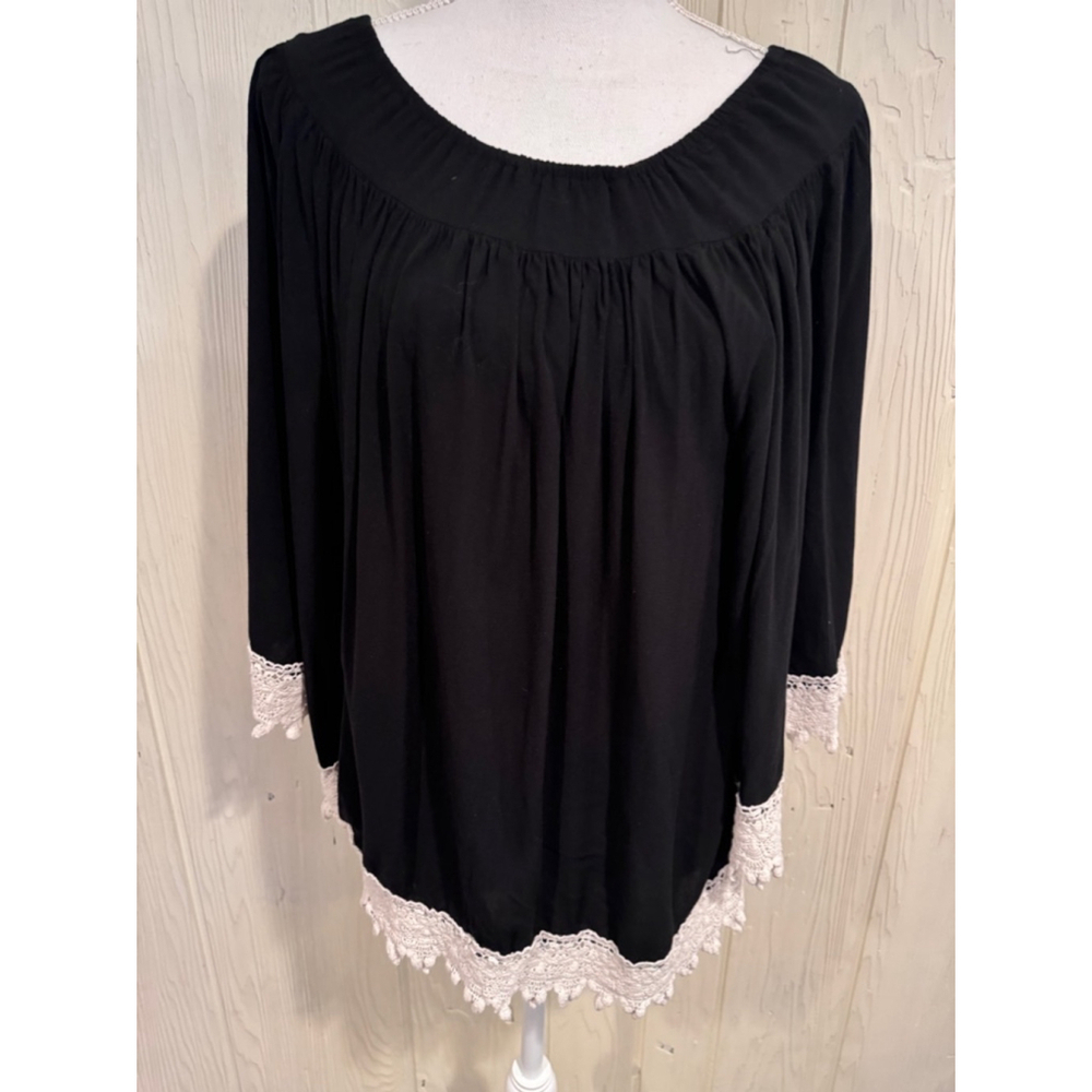 Nicola Antoni Boho Blouse Crochet Lace Black White Medium
